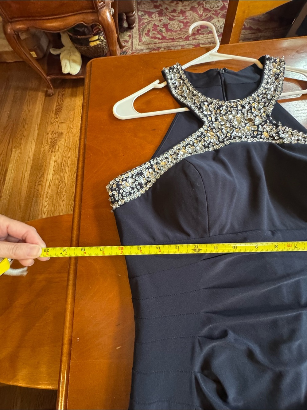 Xscape Evening Navy Beaded Halter Gown Maxi Dress Formal Evening Prom Size 12 - Picture 14 of 16